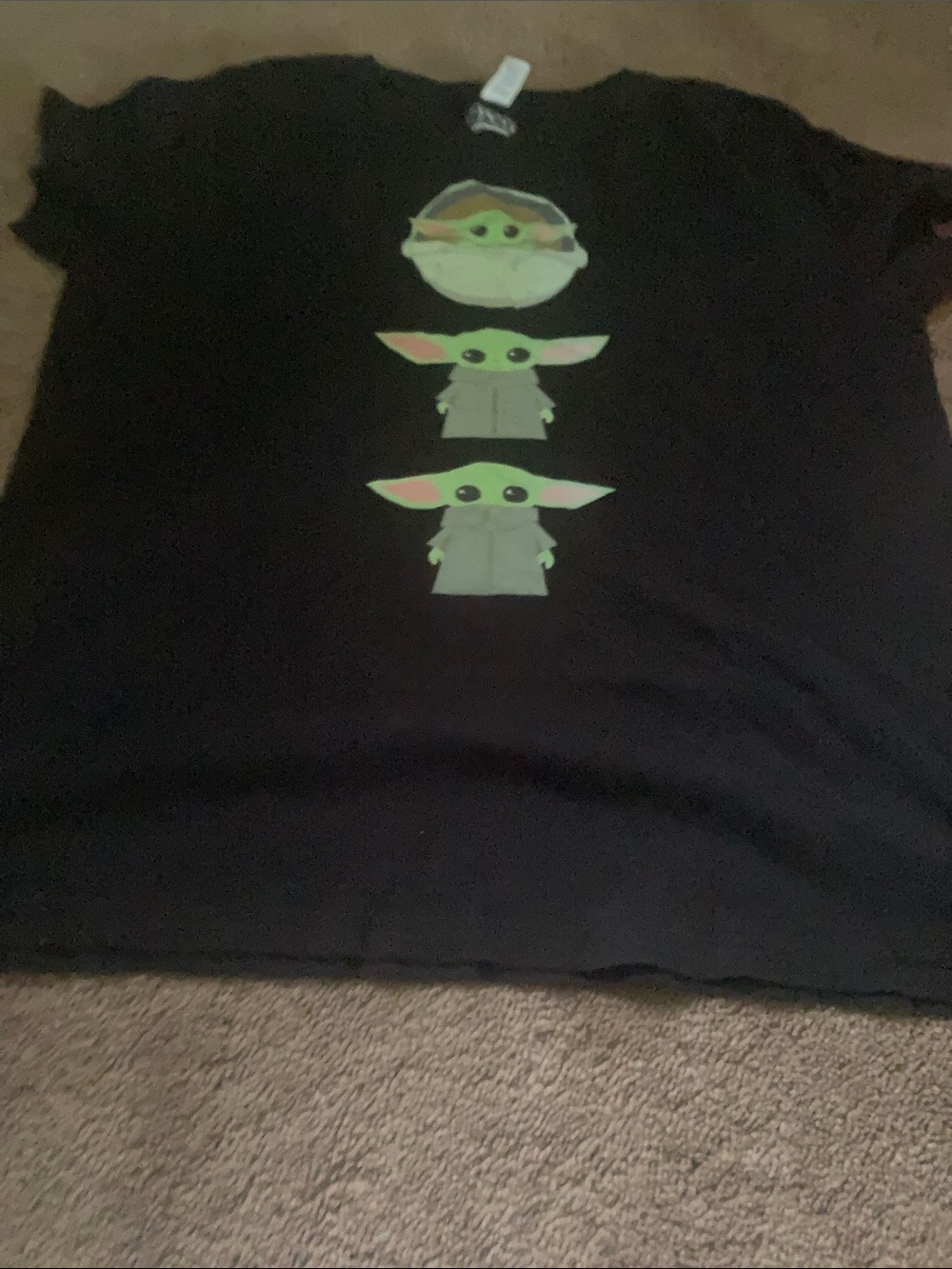 Star Wars Black Tee with Green Grogu Stack